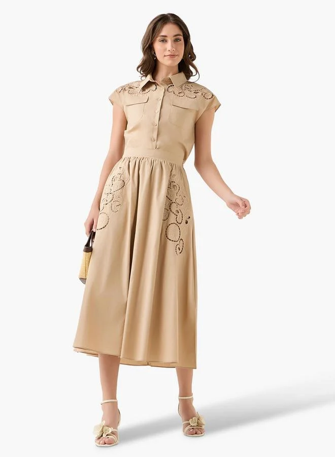 2Xtremz 2Xtremz Midi Cotton A-line Skirt with Lace Inserts